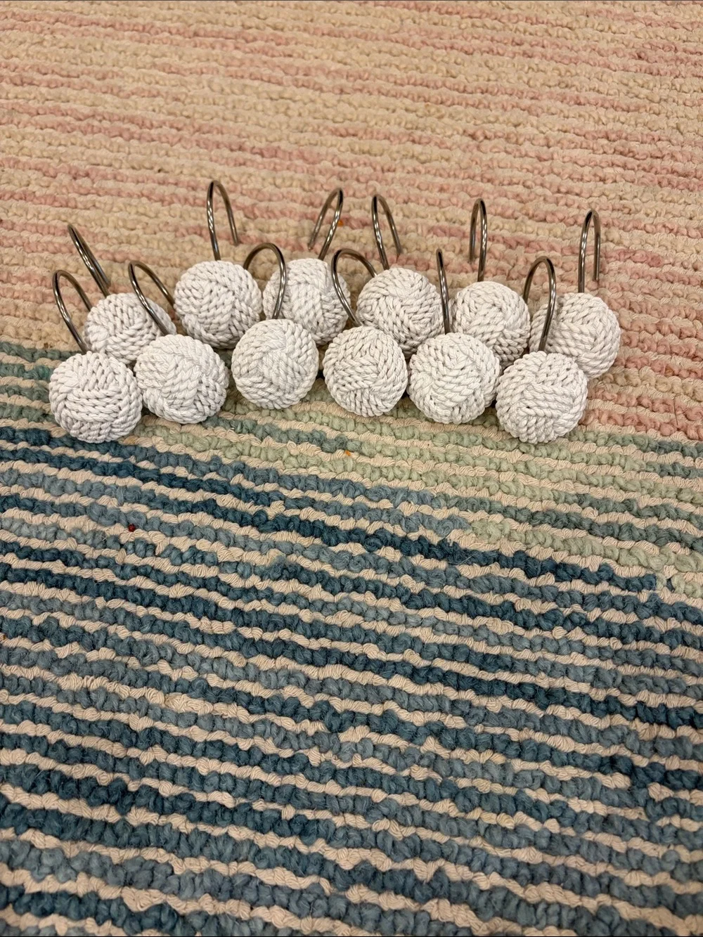 White Braided Rope Shower Curtain Hooks - Set of 12